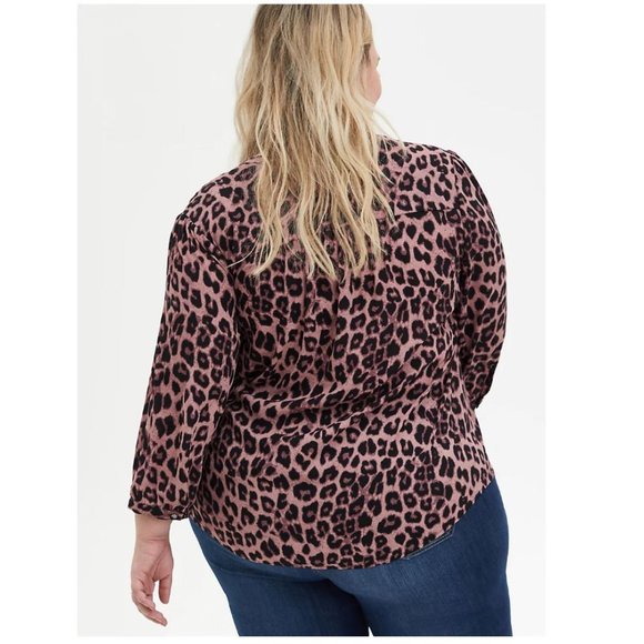 Torrid Size 2X 18-20 Leopard Georgette Tie Neck Peasant Blouse - Picture 2 of 6